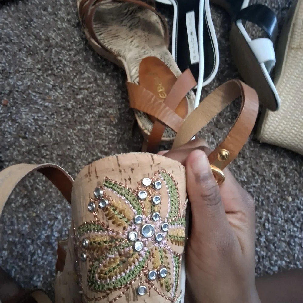 Rebels Elegant Tan Strappy Wedge Sandals
